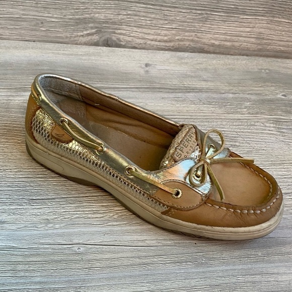 Sperry Top-Sider angelfish classic leather boat shoe with gold size 5.5 - Picture 1 of 11